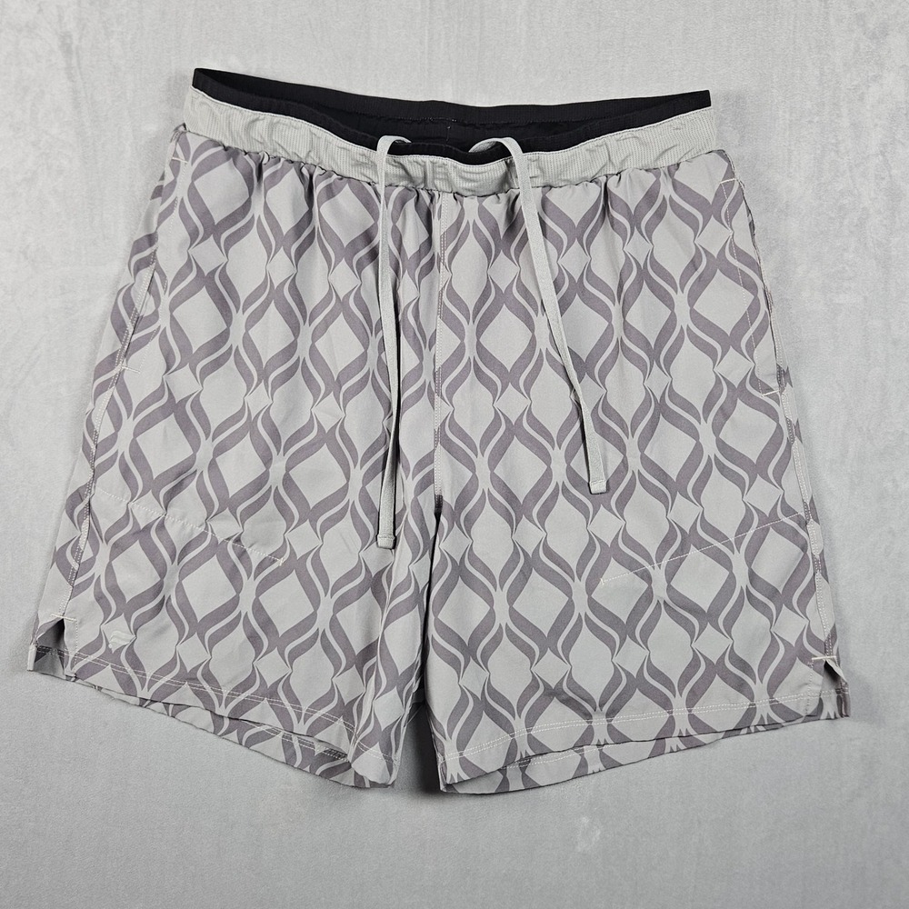 Fabletics Fundamental Short II Mens XL‎ Grey Geometric 7" Inseam Lined Athletic